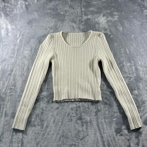 Cream cropped long sleeve top